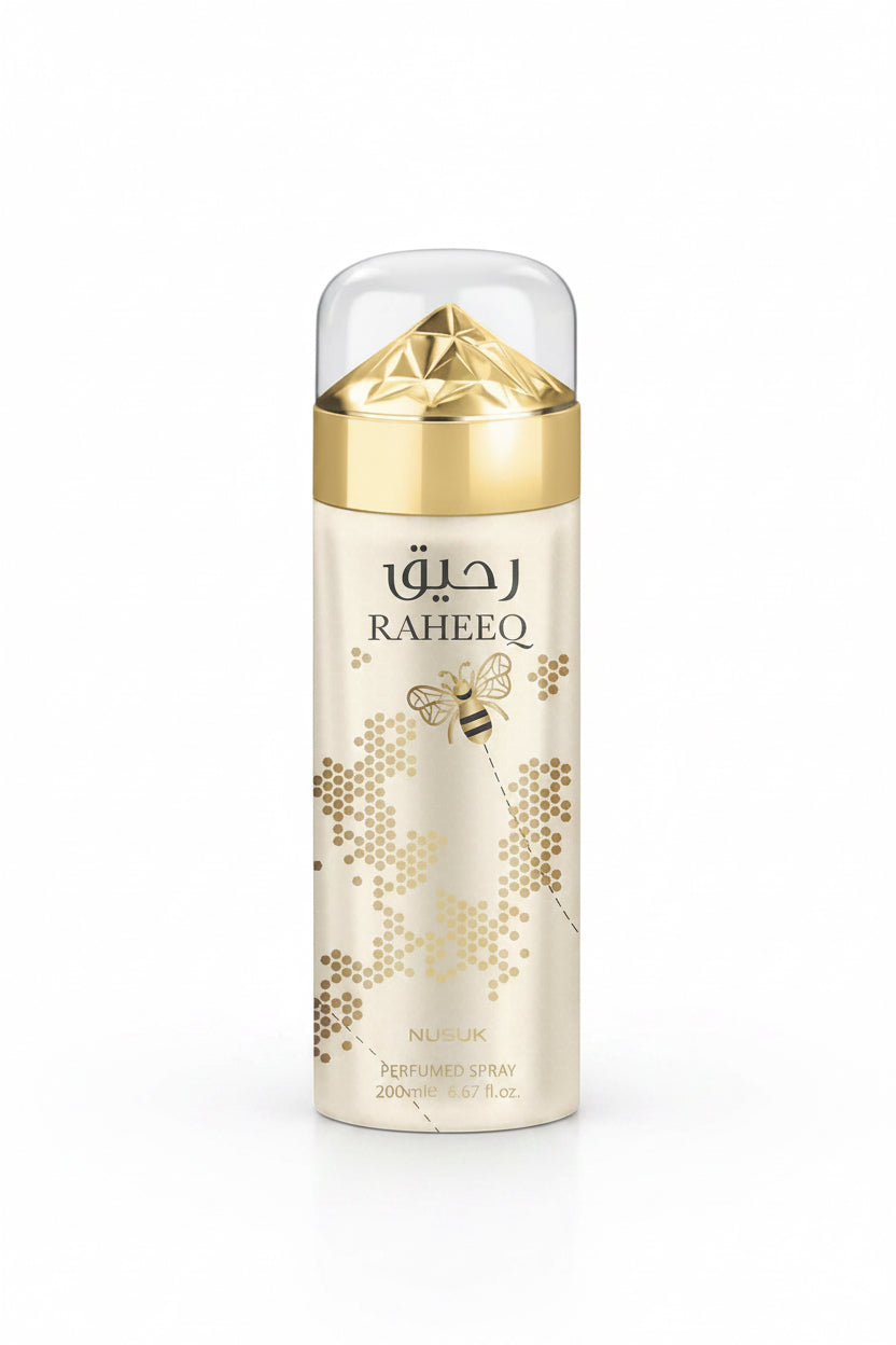 Déodorant Spray Body Spray Nusuk Raheeq 200ml – Brume Corporelle Gourmande au Miel & Caramel